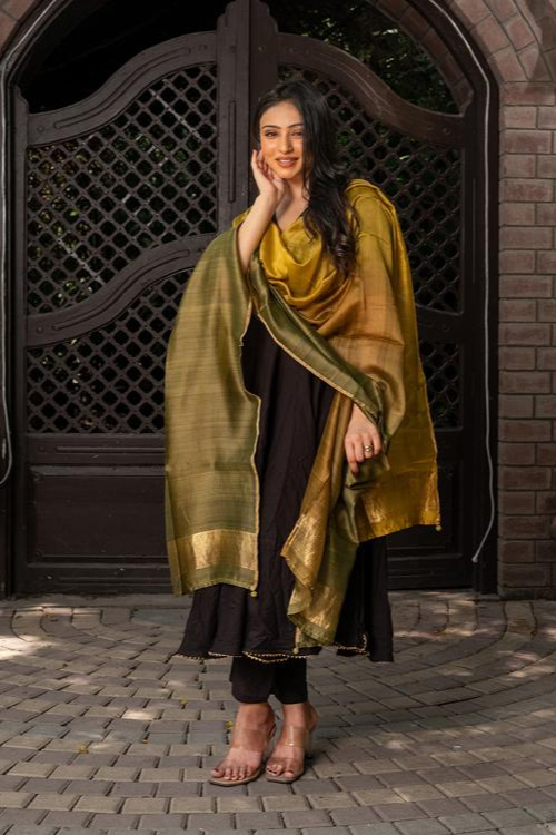 Craftroots Brown-Gold Ombré Dupatta