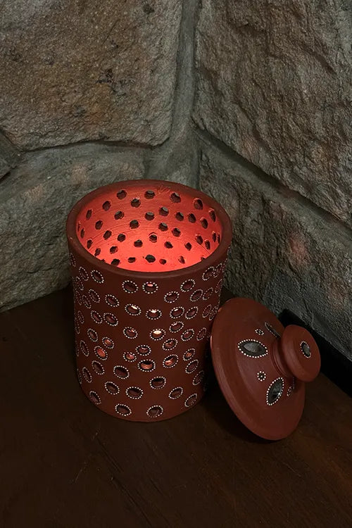 Antarang - Terracotta- Handpainted-Terracotta -Jar Diya