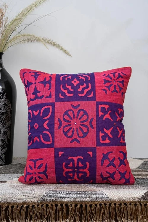 Craftroots Blue & Multi Applique Patchwork Cushion Cover Set Of 2