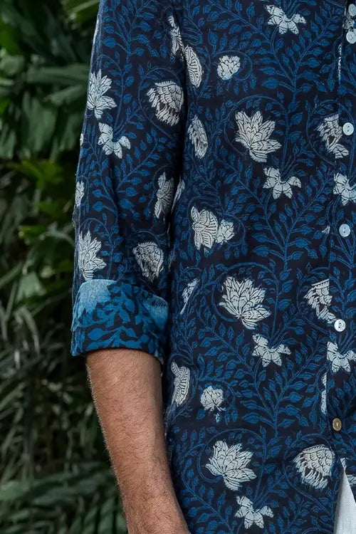 Craftroots Blue Bagru Block Print Shirt