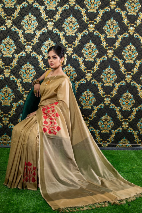 "VWAS" Tassar Handloom Banarasi Pure Silk/Cotton Kadwa Scurt Saree