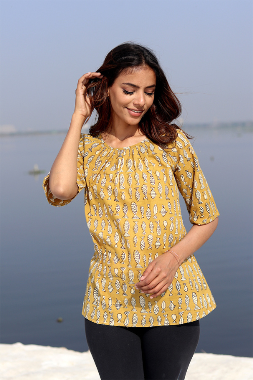 Sootisyahi 'Summer Story' Block Printed Cotton Top