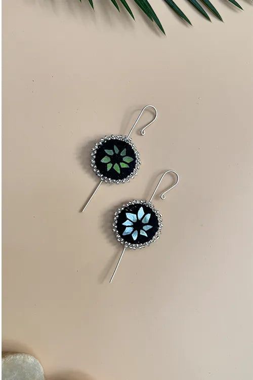 Antarang- Mirror Earrings- Kaan- Set Of 2- Black And Maroon Pair