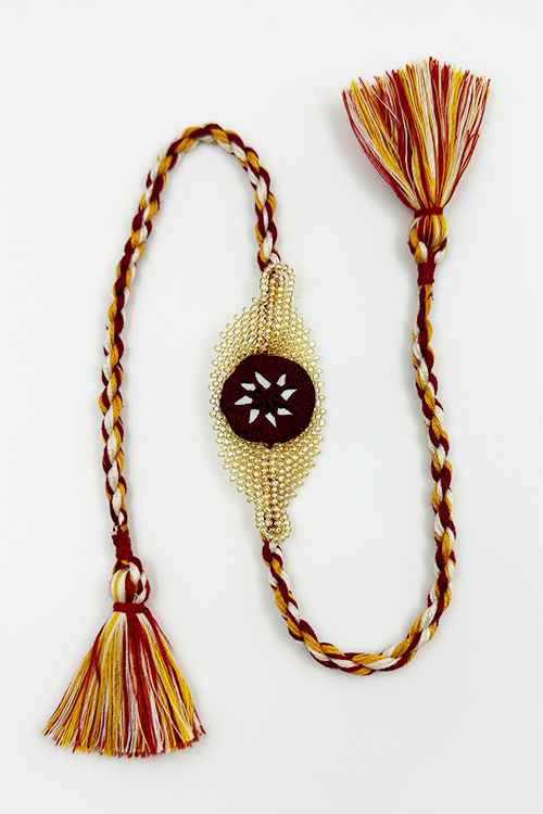 Antarang  (Set Of 2) Beaded Elegance Rakhi, 100% Cotton, Bhai Rakhi. Marron-Golden. Made By Divyang Rural Women