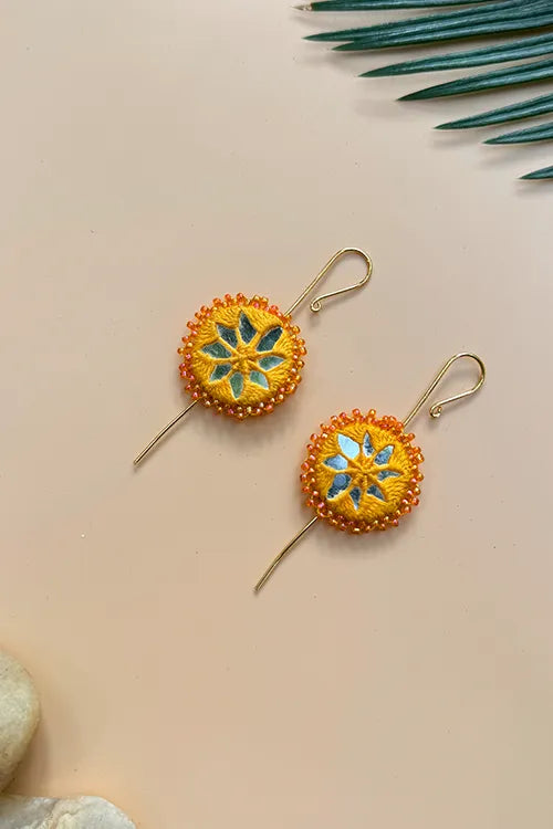 Antarang- Mirror Earrings- Kaan- Set Of 2- Yellow And White Pair