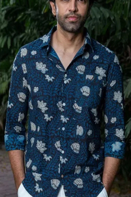 Craftroots Blue Bagru Block Print Shirt