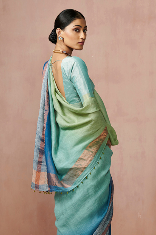 Dressfolk Summer Sea Linen Saree