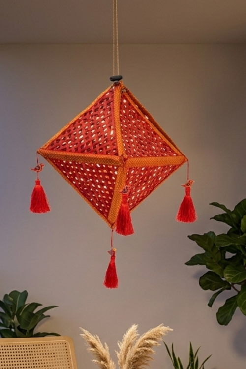 Greenkraft Jhoomar Handcrafted Bamboo Lantern Red
