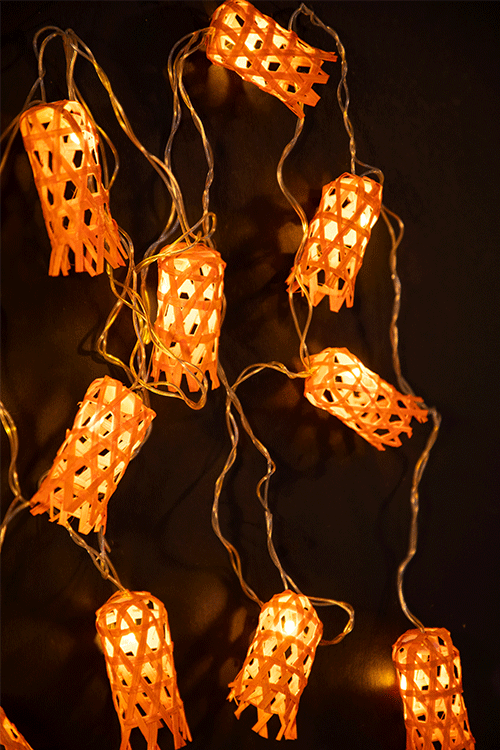 Greenkraft Bell Handcrafted bamboo Orange String Light