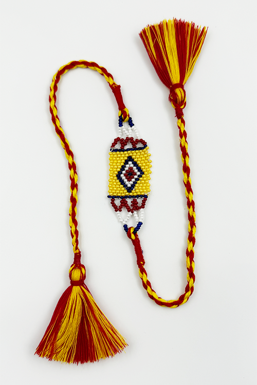 Antarang  (Set Of 2)  Traditional Saurastra Beadwork Rakhi, 100% Cotton, Bhai Rakhi. Yellow-Marron. Made By Divyang Rural Women