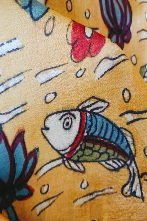 Creative Bee 'LEONA' Natural Dye Hand-Painted Kalamkari Cotton Fabric