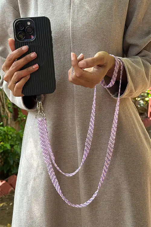 Antarang- Purple-Pink- Multi Use Handcrafted Beaded Mobile String With Attachment- Phone, Clutch & Sling Strap