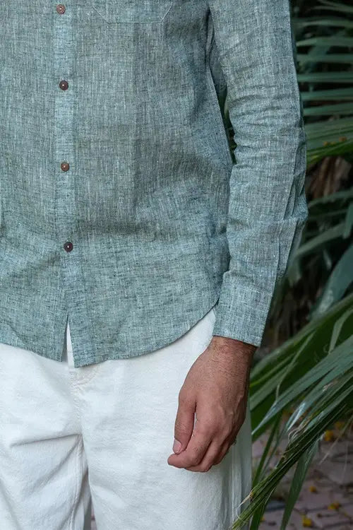 Craftroots Handwoven Soft Linen Mint Green Shirt