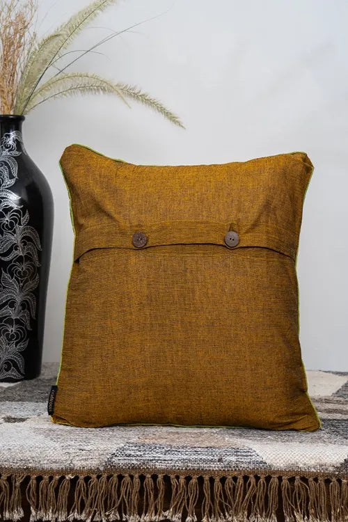 Craftroots Handcrafted Applique Mustard Cushion Cover