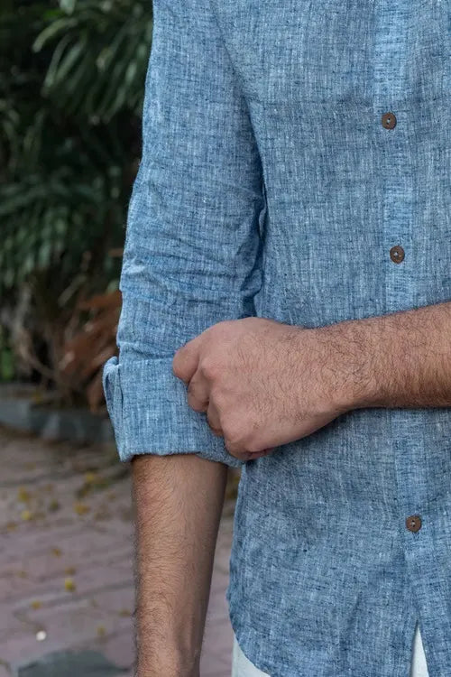 Craftroots Handwoven Blue Linen Shirt