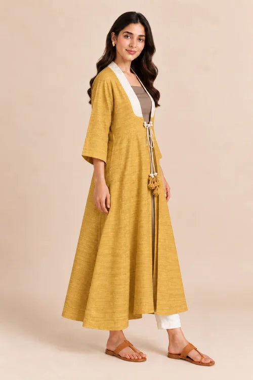 Moralfibre  Yellow Ecru Erisilk Open Overlay With Intricate Zardosi  Butta  At Back  From "Shapes Collection"