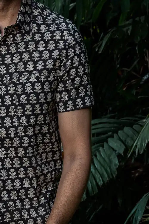 Craftroots Black Bagru Block Print Shirt