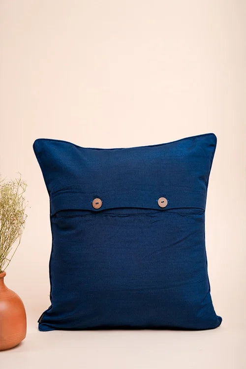 Craftroots Shades Of Blue Cotton Hand-Woven Cushion Cover