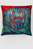 Zaina By Ctok Lotus Chainstitch Embroidered  Cushion Cover- Blue & Red
