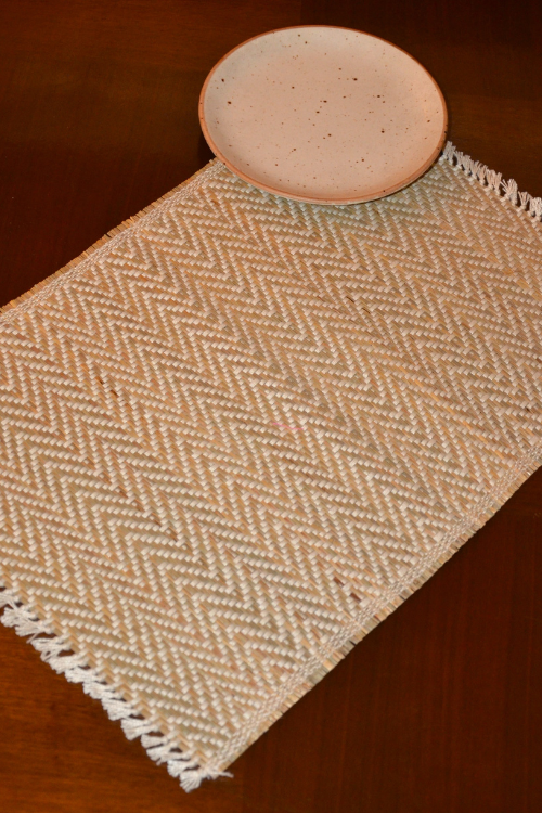 Dharini Madurkathi Chevron Tassels Placemats Sage Ivory (Set Of 6)