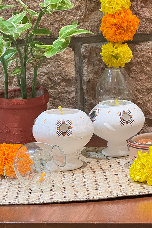 Antarang- Traditional Oil Lamps- Akhand Diyas- White(Set Of 2)