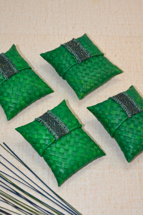 Dharini Palm Leaf Gift Pouches Green (Set Of 4)