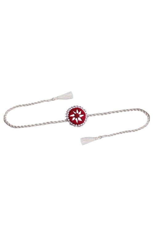 Antarang  (Set Of 2)  Mirror Work, 100% Cotton,   Kajal Bhai Rakhi. Marron- Offwhite.  Made By Divyang Rural Women