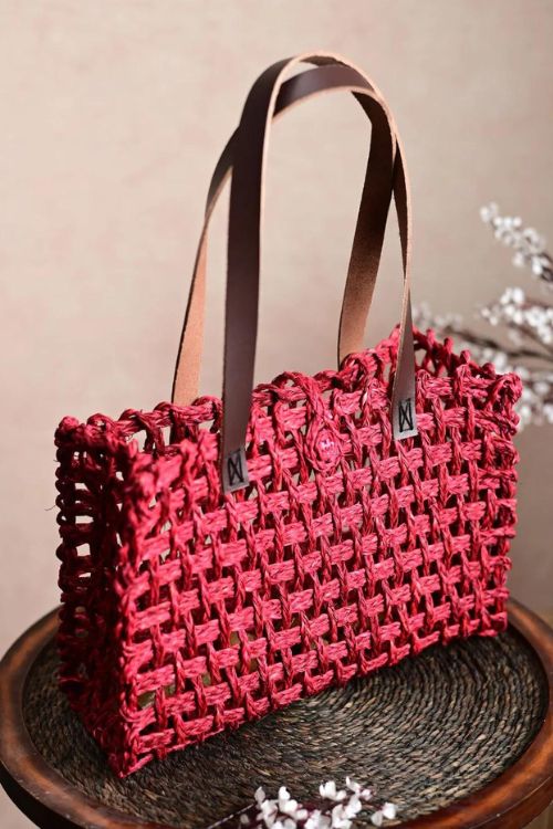 Kadam Haat Handmade Sabai Grass Mesh Bag - Large (Surkhi)