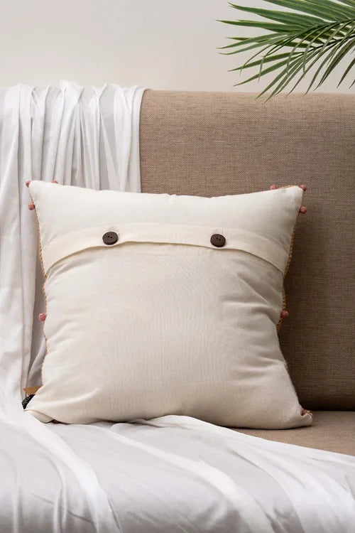 Craftroots Handcrafted Floral Applique Crochet Cushion Cover Cotton
