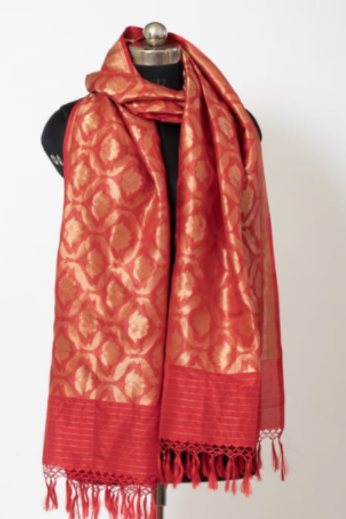 "VWAS" Red Handloom Banarasi Pure Silk/Silk Brocade Dupatta
