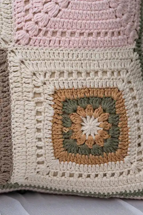 Craftroots Boho Floral Handwork Crochet Cushion Cover Cotton