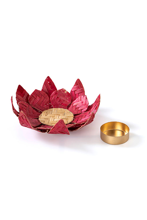 Greenkraft Lotus Handcrafted Bamboo Tealight Holder- Set Of 2