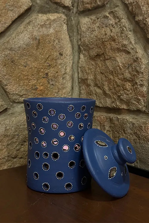 Antarang - Terracotta- Handpainted-Blue-Jar Diya