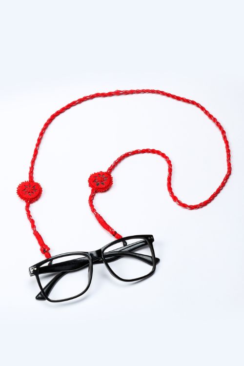 Antarang- Red  Mirror Spec Chain/ Spectacle Lanyard, 100% Cotton. Valentine Special. Hand Made By Divyang Rural Women.