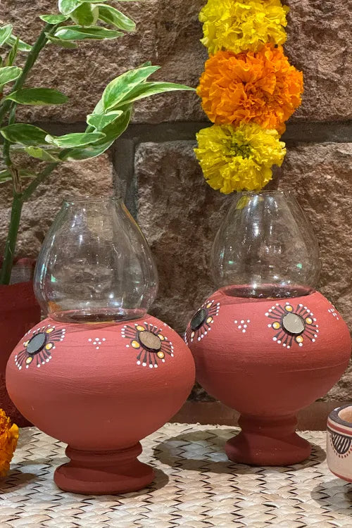 Antarang- Traditional Oil Lamps- Akhand Diyas- Teracotta(Set Of 2)
