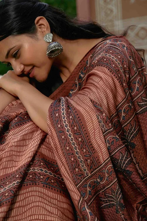 Craftroots Ajrakh Modal Saree With Handmade Tassels