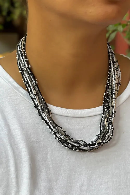 Antarang- Sakhi Chandani Neckpiece- [Black,White,Grey]- Threads & Beads