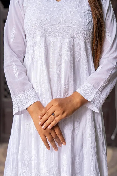 Craftroots Chikankari Knee-Length Flared Kurta