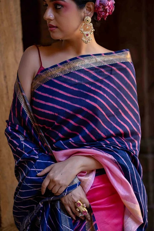 Craftroots Laheriya Chanderi Purple Saree With Tassels