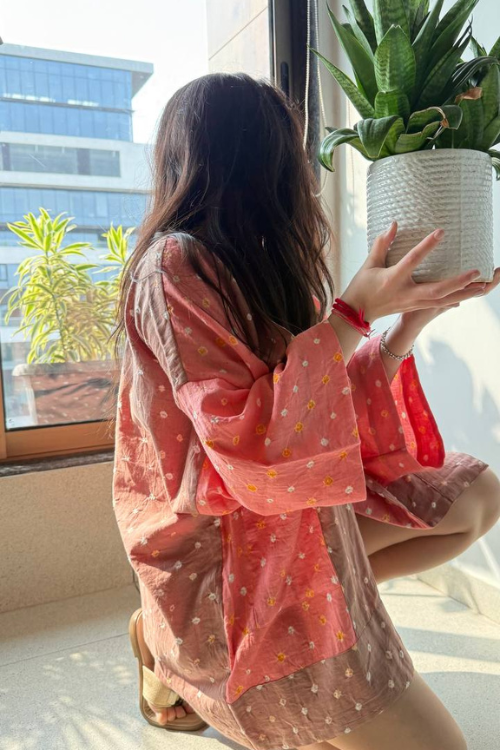 Patch Over Patch Pink Beige Bandhani Jacket