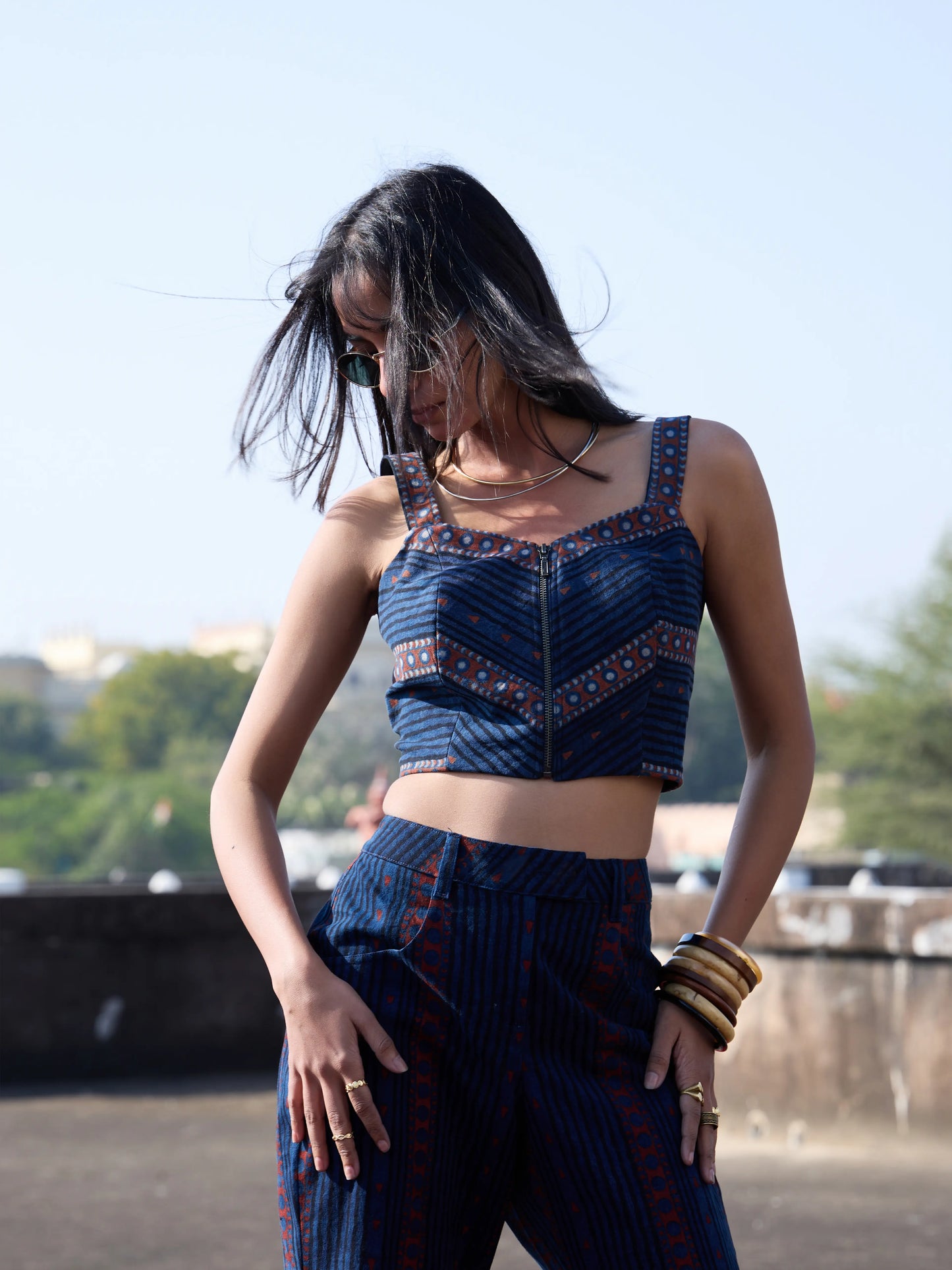 Okhai "Blue Hour" Cotton Twill Ajrakh Sleeveless Top