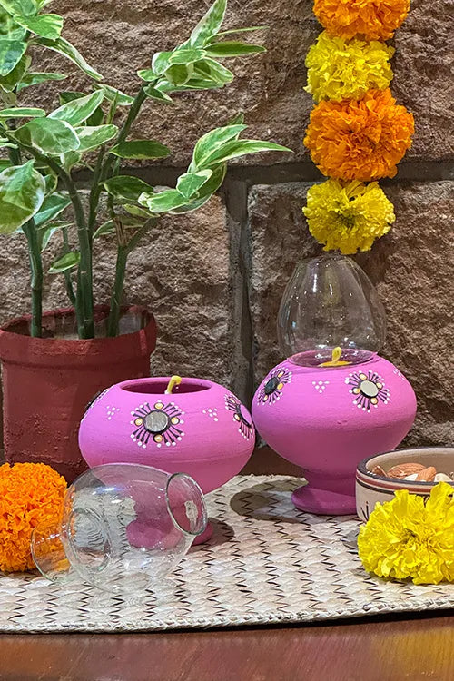 Antarang- Traditional Oil Lamps- Akhand Diyas- Purple(Set Of 2)