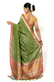 Green Handloom Banarasi Pure Silk/ Cotton Cutwork Booti Saree