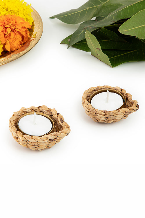 Greenkraft Jali Diya Handcrafted Bananatea Light Holder - Set Of 6