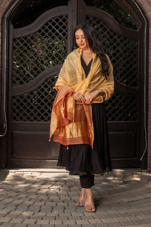Craftroots Cream Chanderi Phat Work Dupatta