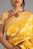 Yellow Handloom Banarasi Pure Katan Silk Kadwa Aara  Saree