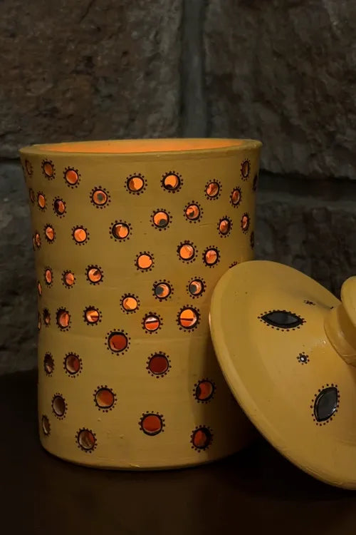 Antarang - Terracotta- Handpainted-Yellow-Jar Diya