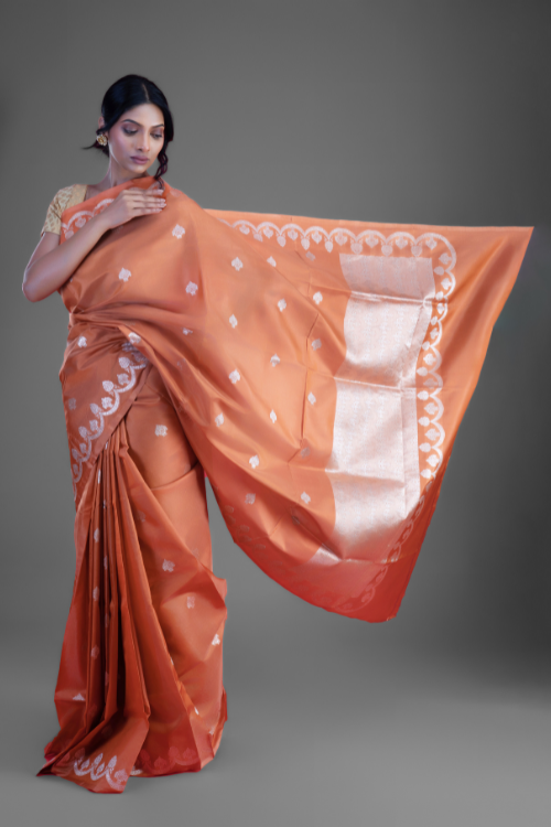 "VWAS" Mustard Handloom Banarasi Pure Katan Silk Kadwa  Saree