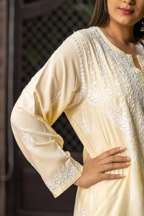 Craftroots Light Yellow Chikankari Kurta