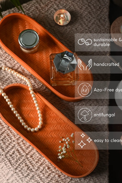 Kadam HaatHandmade Bamboo Bedside Tray - (Set of 2) - Orange